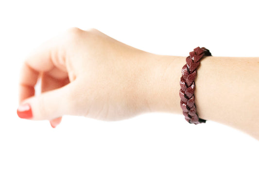 Braided Leather Bracelet / Cherry Sage
