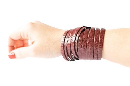 Leather Bracelet / Original Sliced Wrap Cuff / Cherry Sage