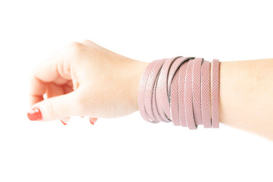 Leather Bracelet / Original Sliced Wrap Cuff / Desert Rose