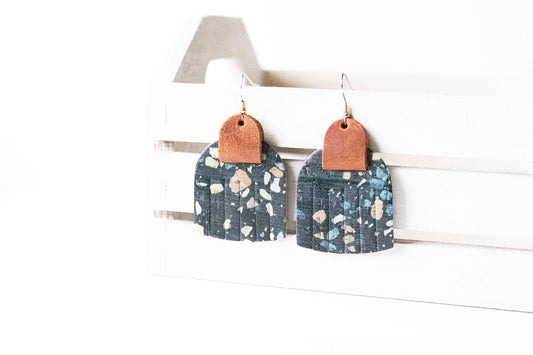 Leather Earrings / Fringies / Dark Terrazzo Cork & Clay