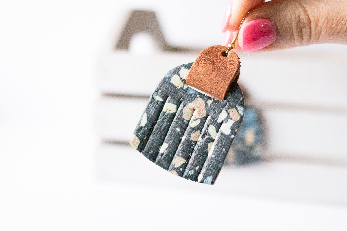 Leather Earrings / Fringies / Dark Terrazzo Cork & Clay