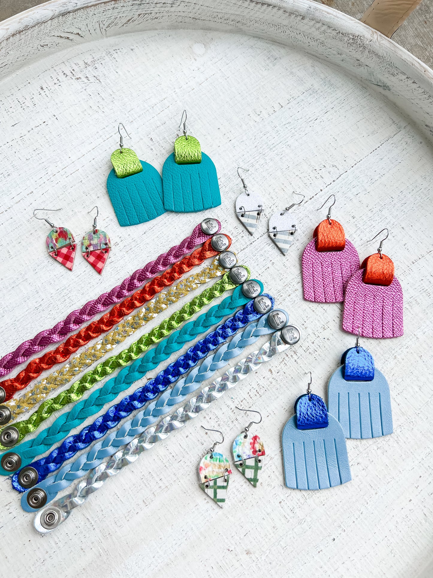 Leather Earrings / Fringies / Blue Grass
