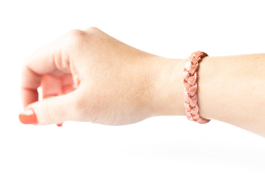 Braided Leather Bracelet / Peach Shimmer