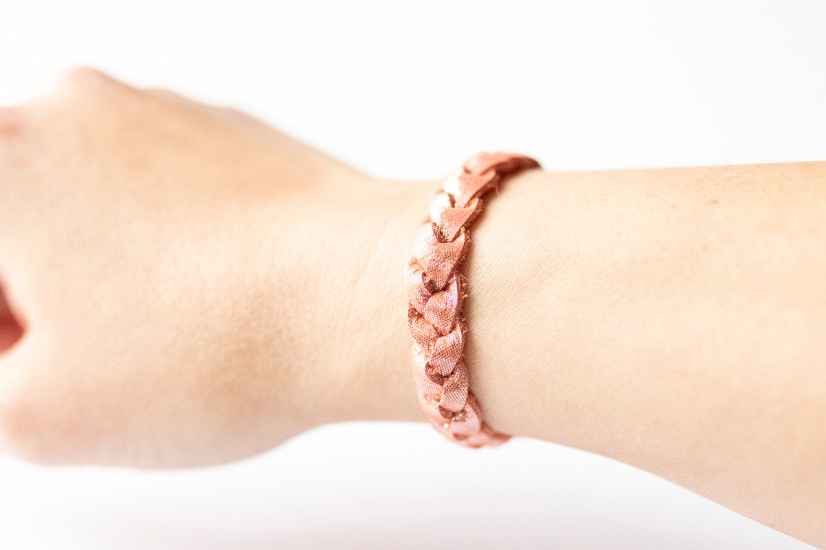 Braided Leather Bracelet / Peach Shimmer