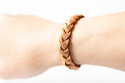 Braided Leather Bracelet / Copper Penny