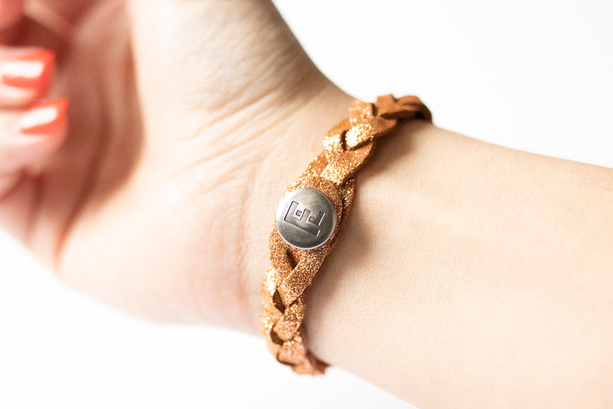 Braided Leather Bracelet / Copper Penny