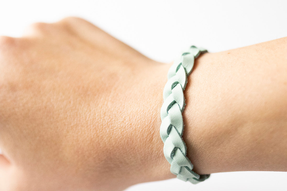 Braided Leather Bracelet / Cool Mint