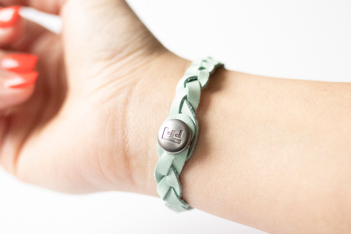 Braided Leather Bracelet / Cool Mint
