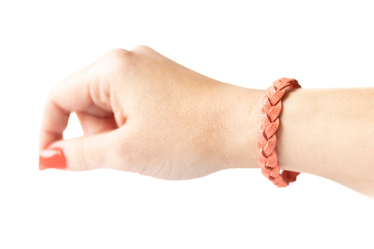 Braided Leather Bracelet / Coral Sparkle