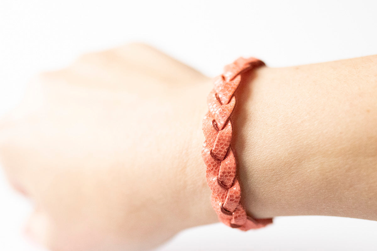 Braided Leather Bracelet / Coral Sparkle