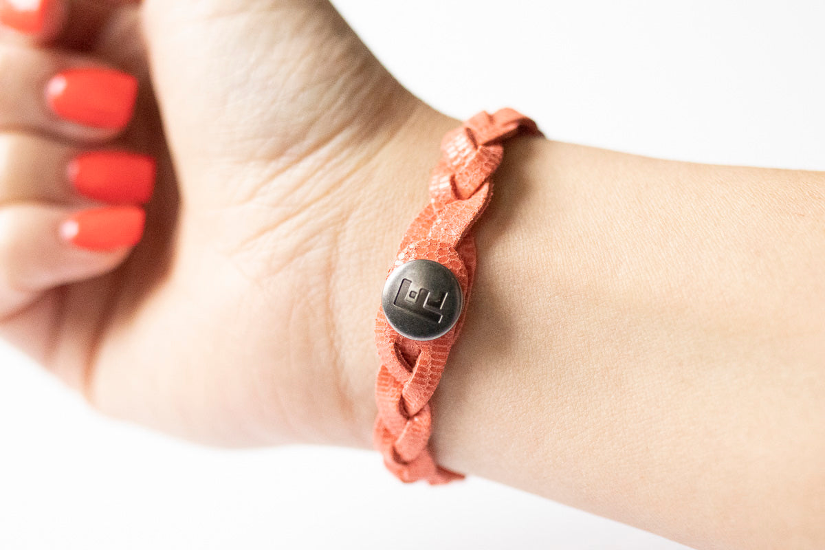 Braided Leather Bracelet / Coral Sparkle