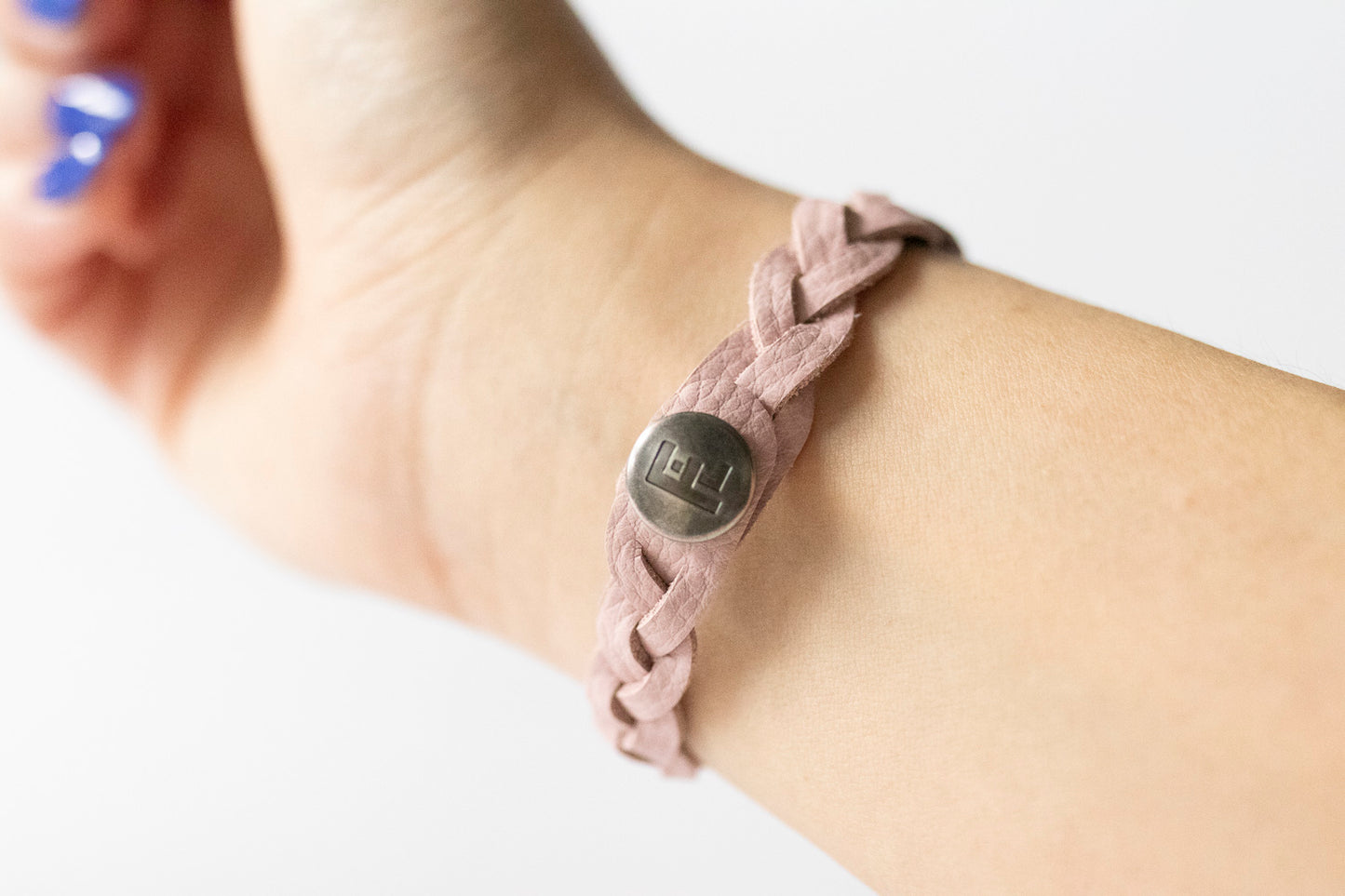 Braided Leather Bracelet / Cherry Blossom