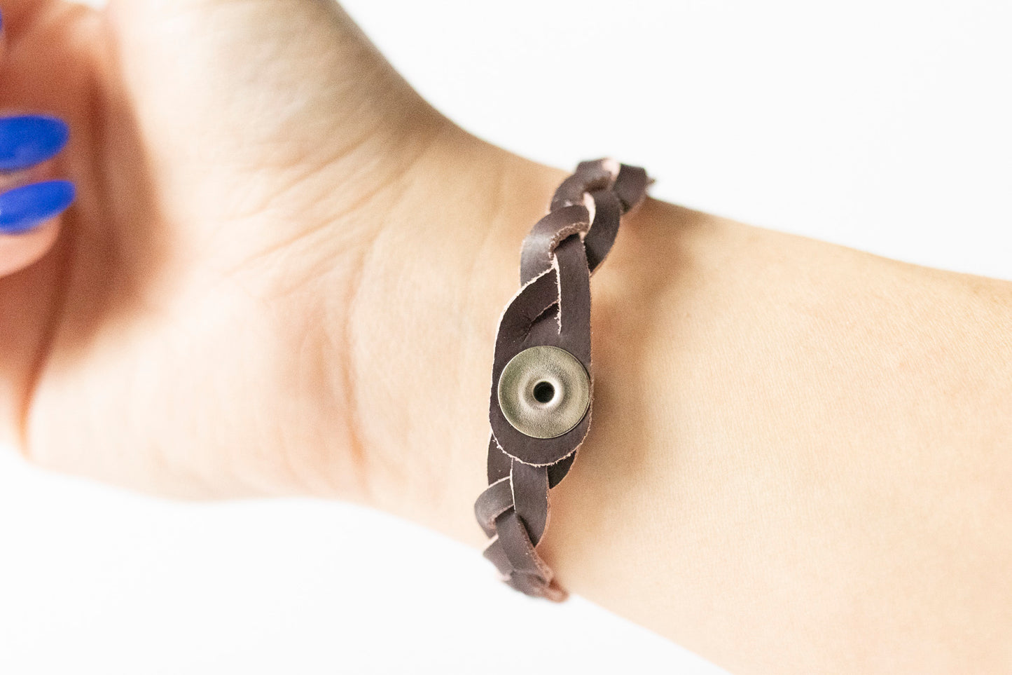 Braided Leather Bracelet / Cherry Blossom