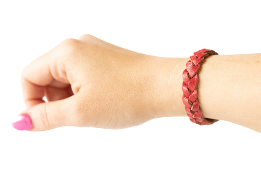 Braided Leather Bracelet / Apple Red