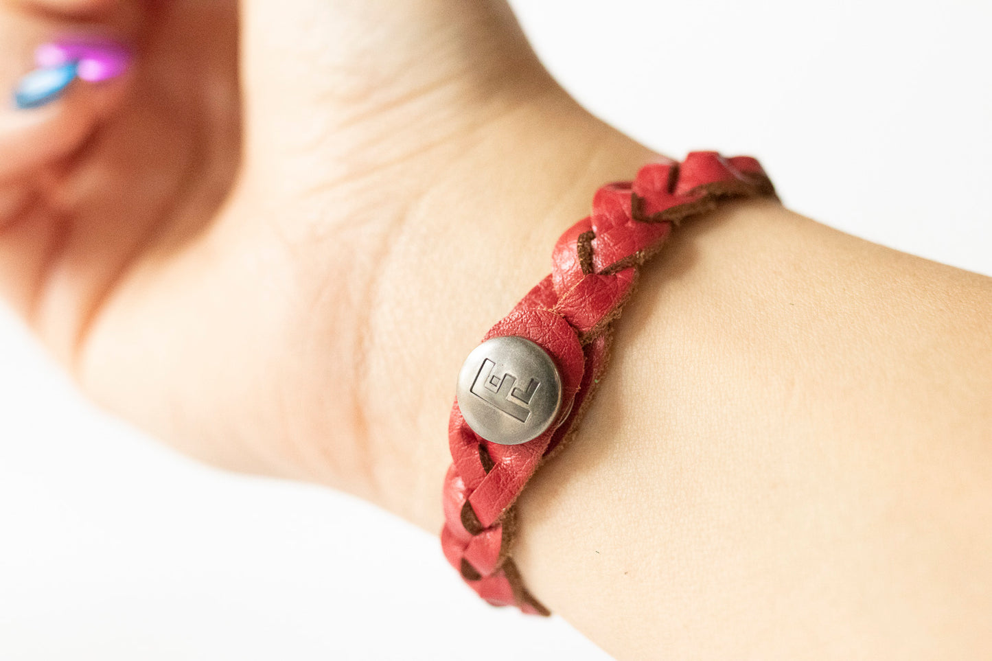 Braided Leather Bracelet / Apple Red