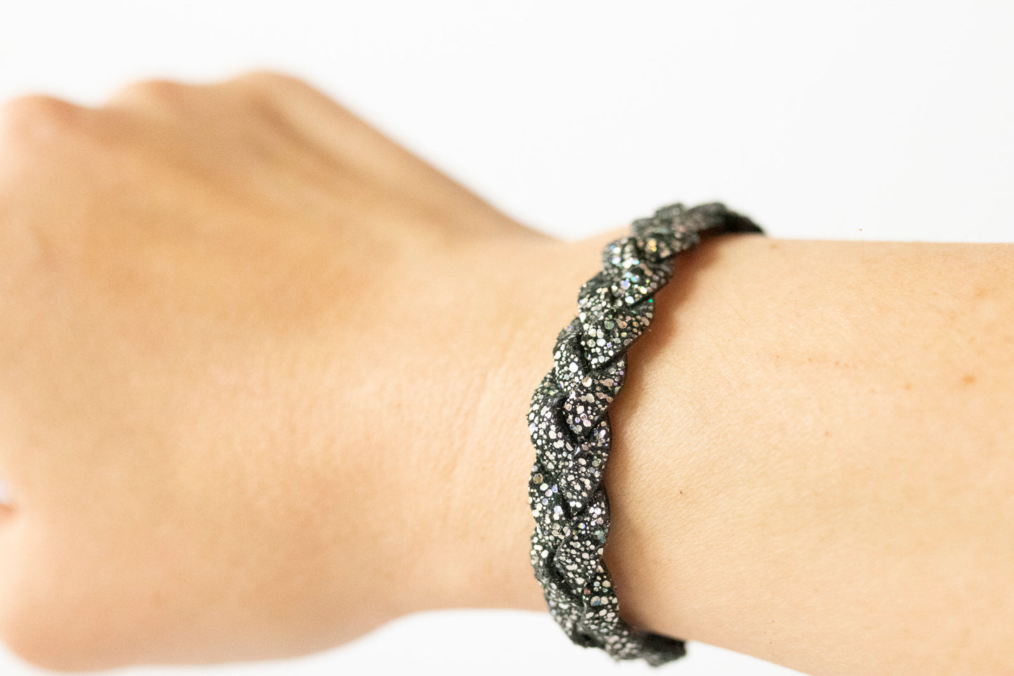 Braided Leather Bracelet / Disco Ball