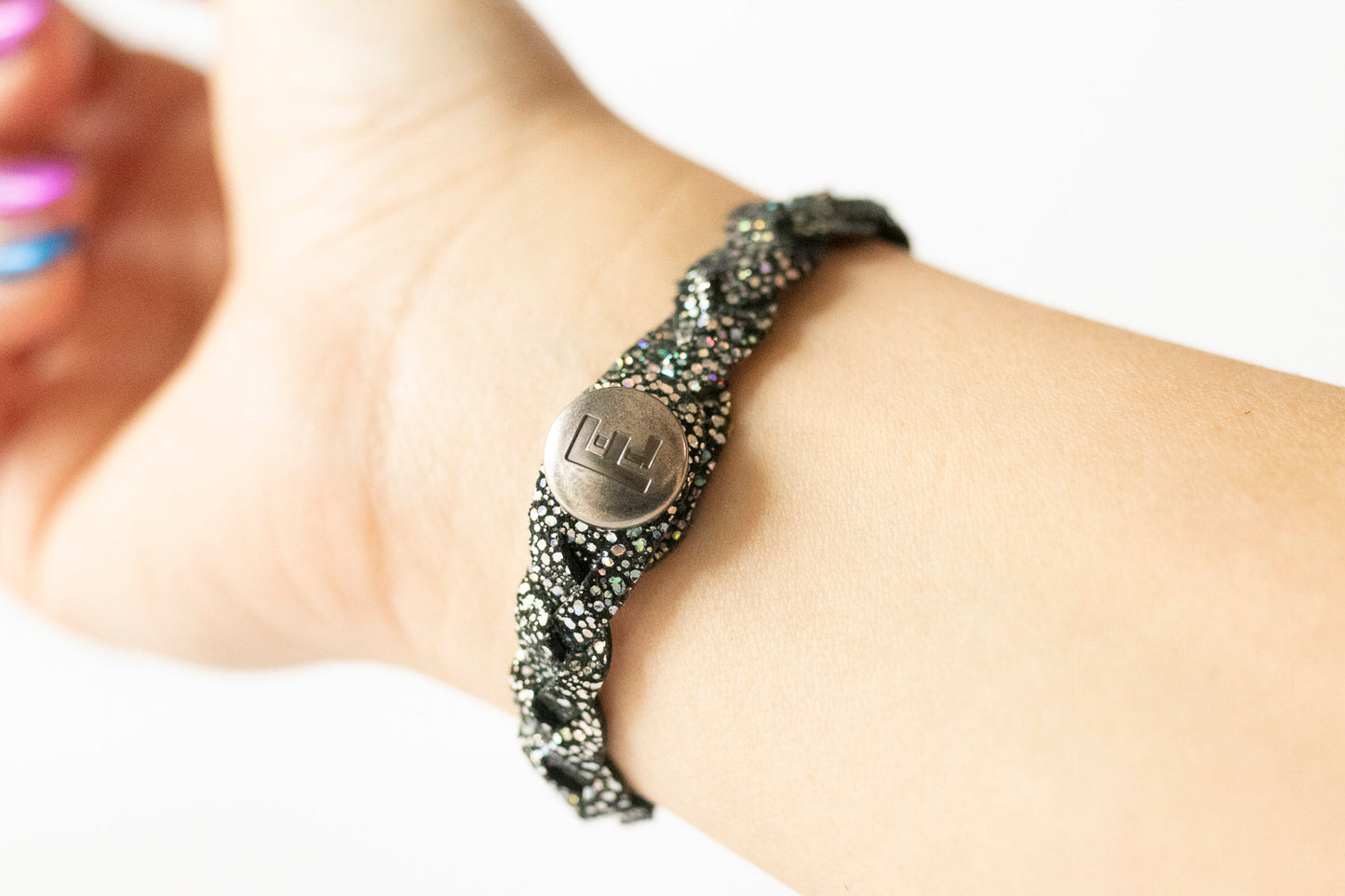 Braided Leather Bracelet / Disco Ball