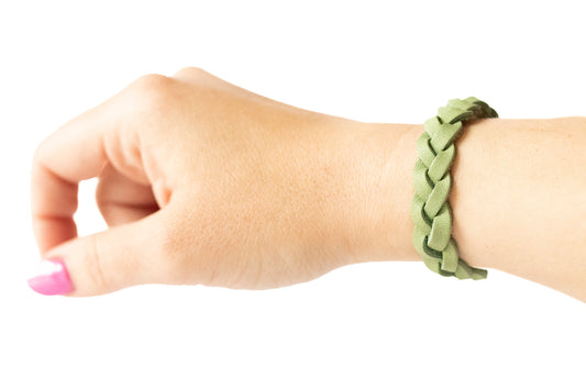 Braided Leather Bracelet / Clover Green