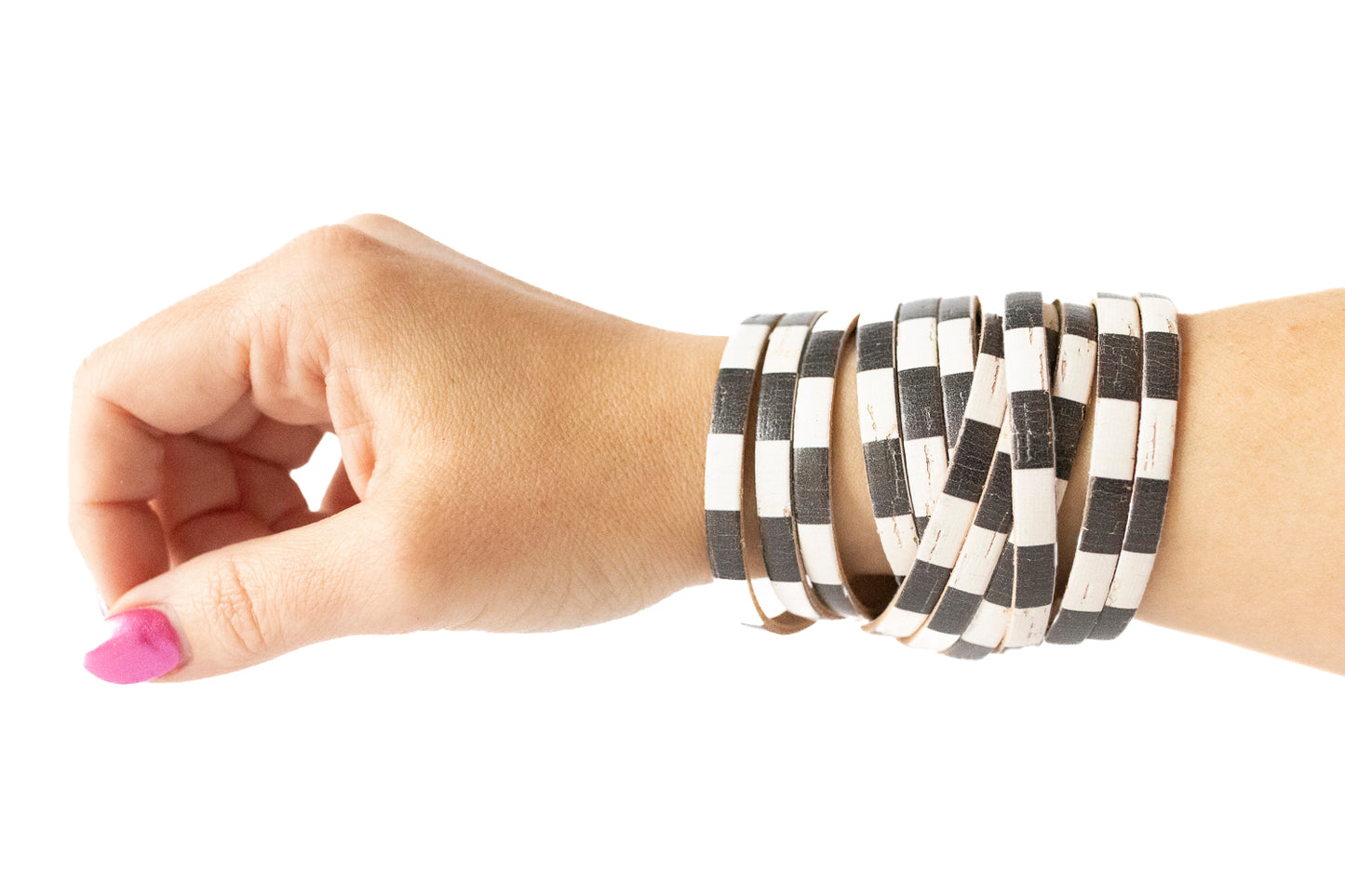 Leather Bracelet / Original Sliced Wrap Cuff / Checker Cork