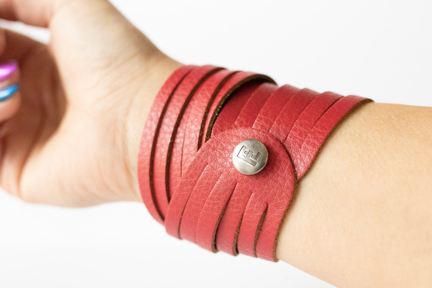 Leather Bracelet / Original Sliced Wrap Cuff / Apple Red