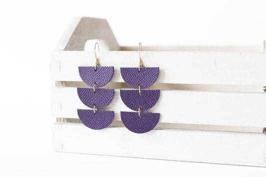 Leather Earrings / Tri Luna / Aubergine