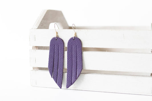 Leather Earrings / Fringe / Aubergine