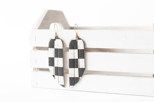 Leather Earrings / Fringe / Checker Cork