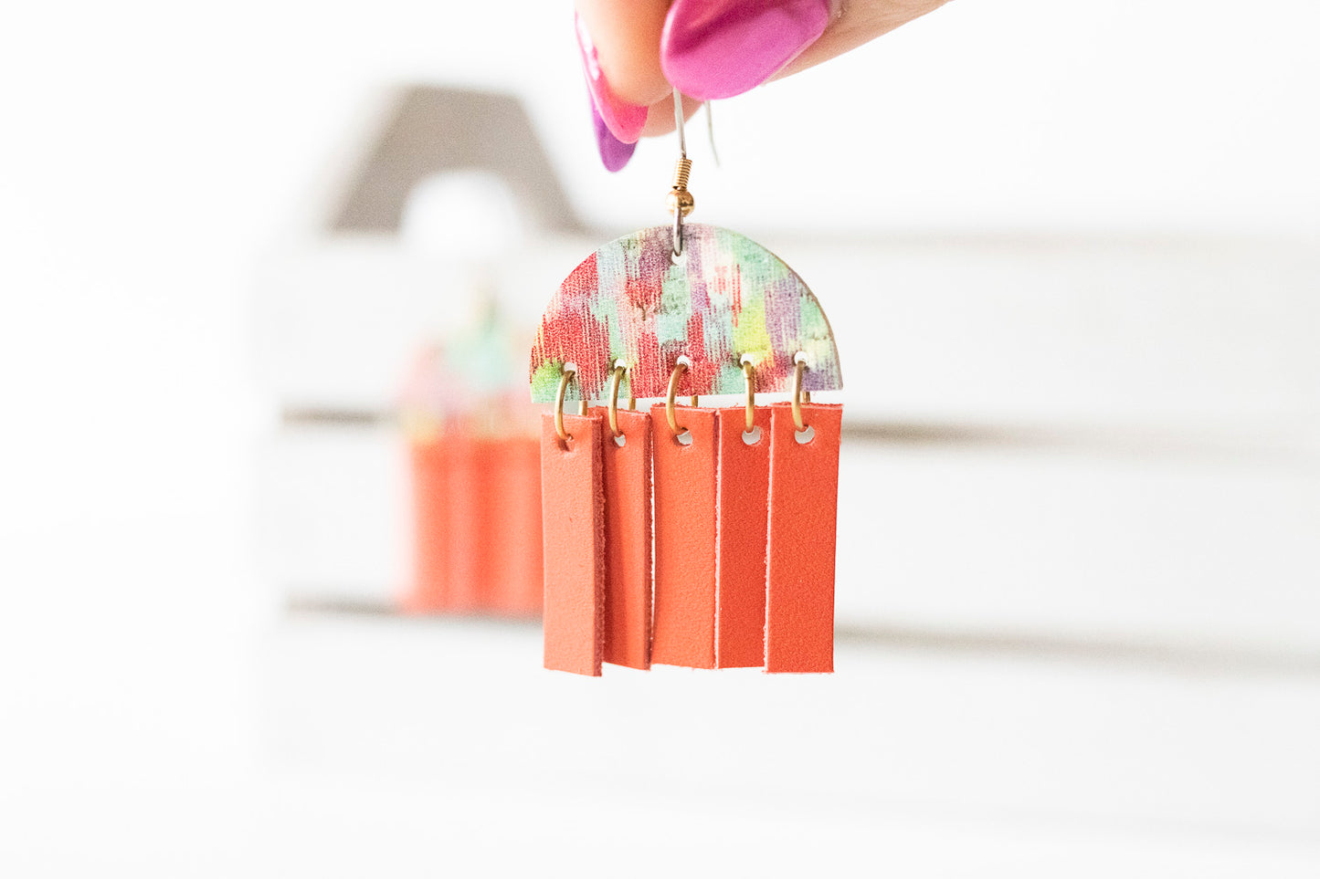 Leather Earrings / Cinque Luci / Summer Brushstroke Cork