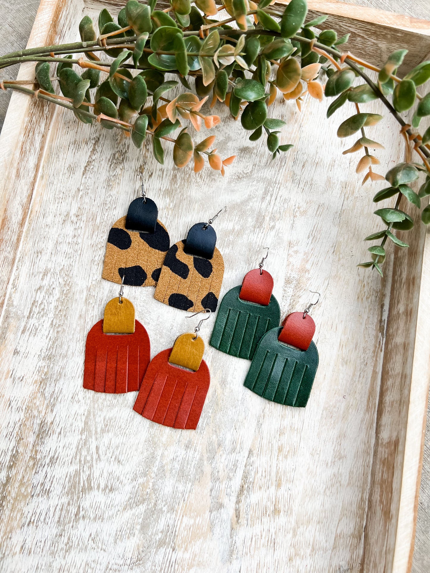 Leather Earrings / Fringies / Autumn Fire & Honey
