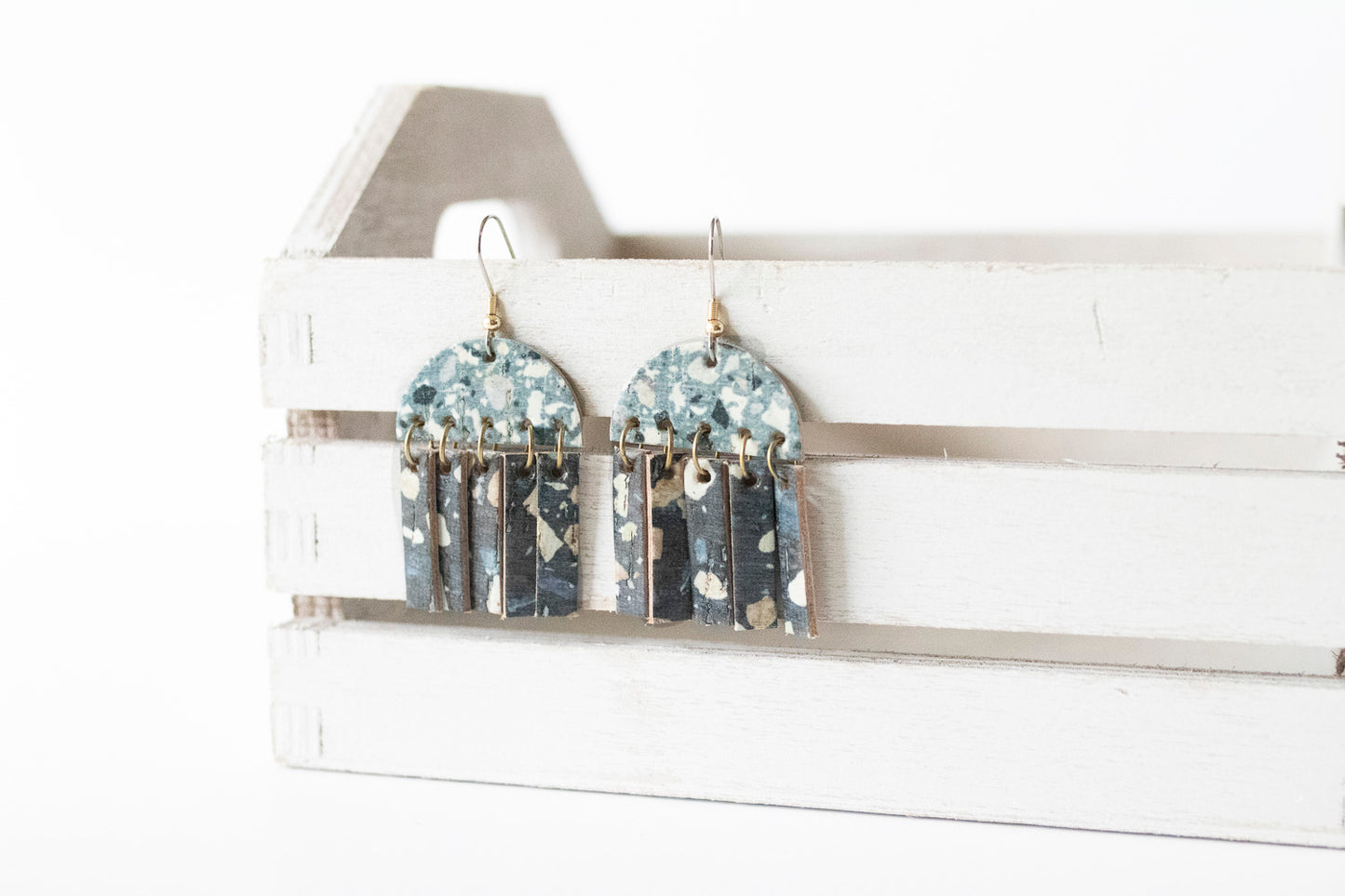 Leather Earrings / Cinque Luci / Ocean Terrazzo Cork