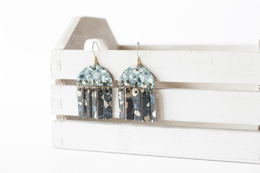 Leather Earrings / Cinque Luci / Ocean Terrazzo Cork