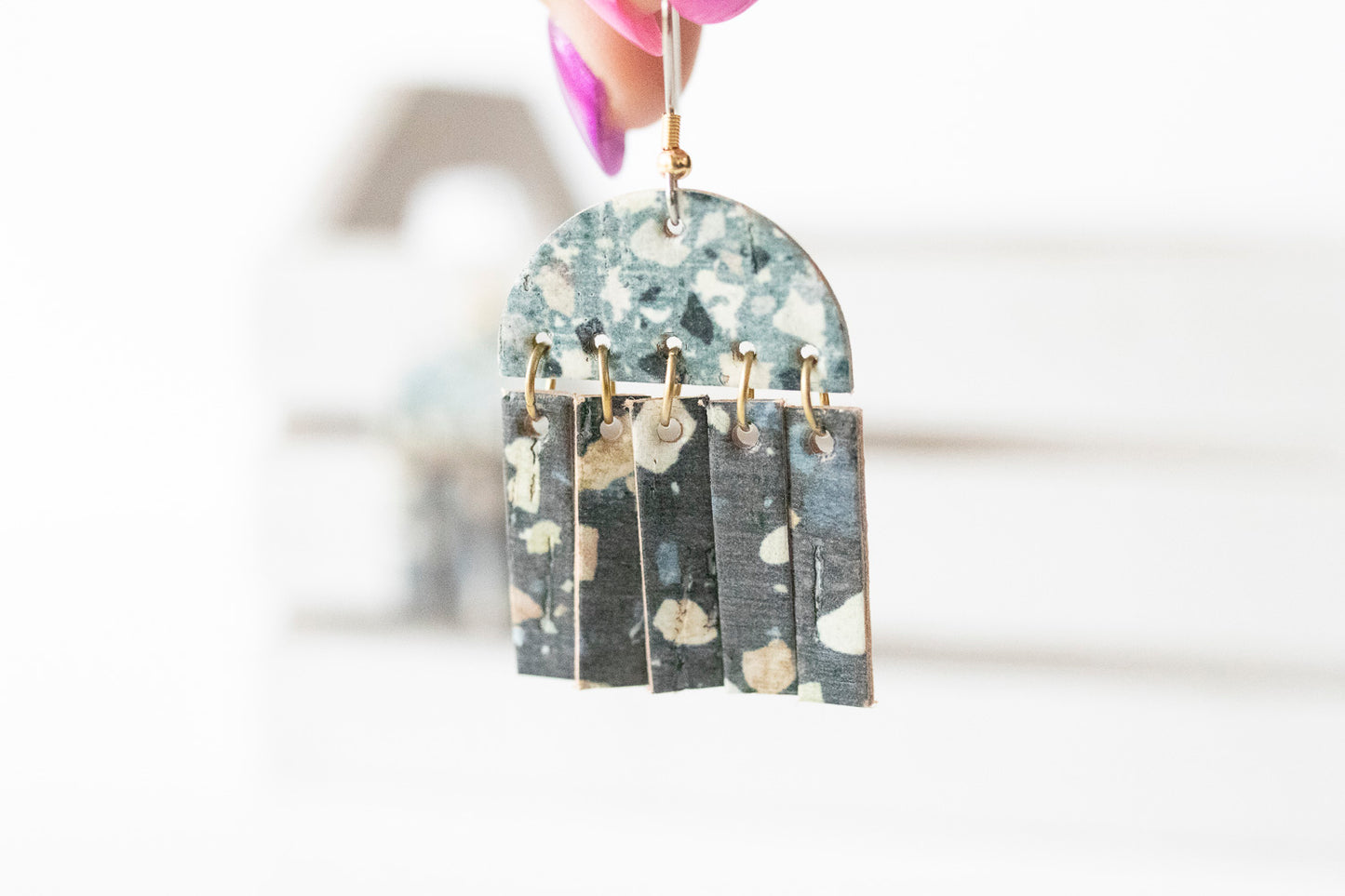 Leather Earrings / Cinque Luci / Ocean Terrazzo Cork