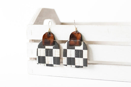 Leather Earrings / Fringies / Checker Cork & Tortoise Shell