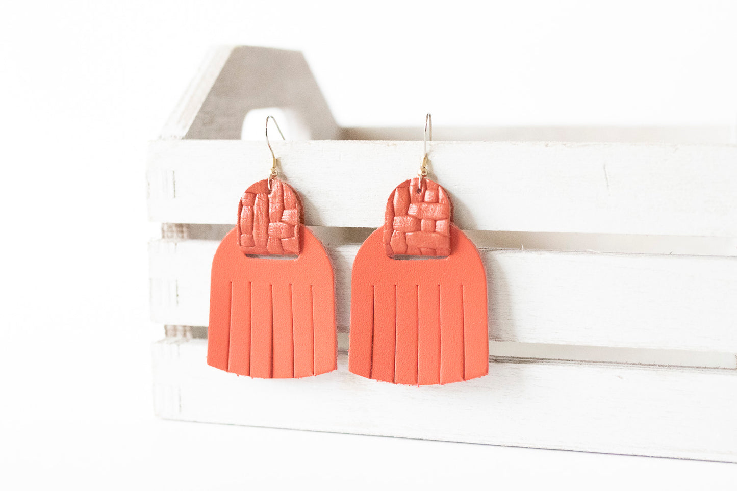 Leather Earrings / Fringies / Blaze & Woven Peach