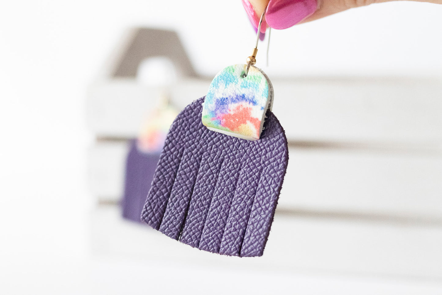 Leather Earrings / Fringies / Aubergine & Kaleidoscope