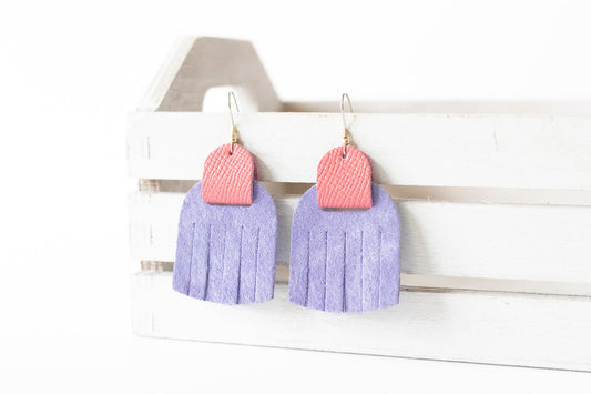 Leather Earrings / Fringies / Wisteria Nubuck & Pink Cherries