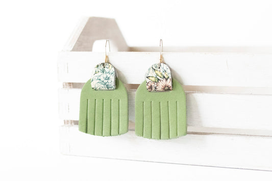 Leather Earrings / Fringies / Clover Green & Basic Blooms