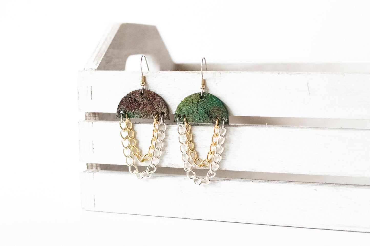 Leather Earrings / Chain Drop / Nebula Cloud
