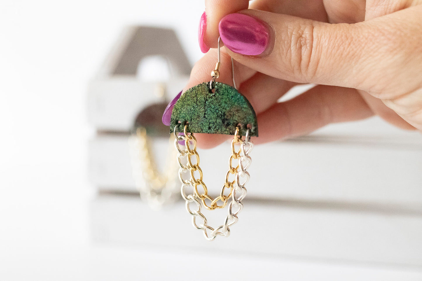 Leather Earrings / Chain Drop / Nebula Cloud