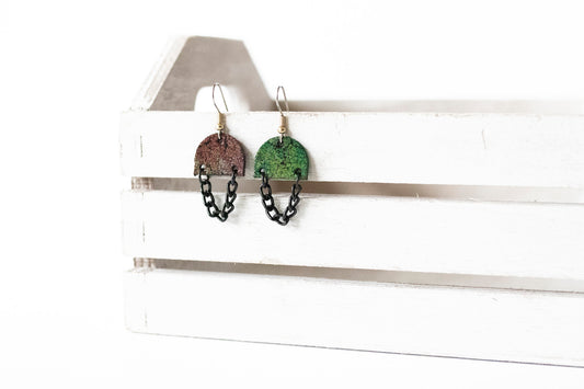 Leather Earrings / Black Mini Chain Drop / Nebula Cloud