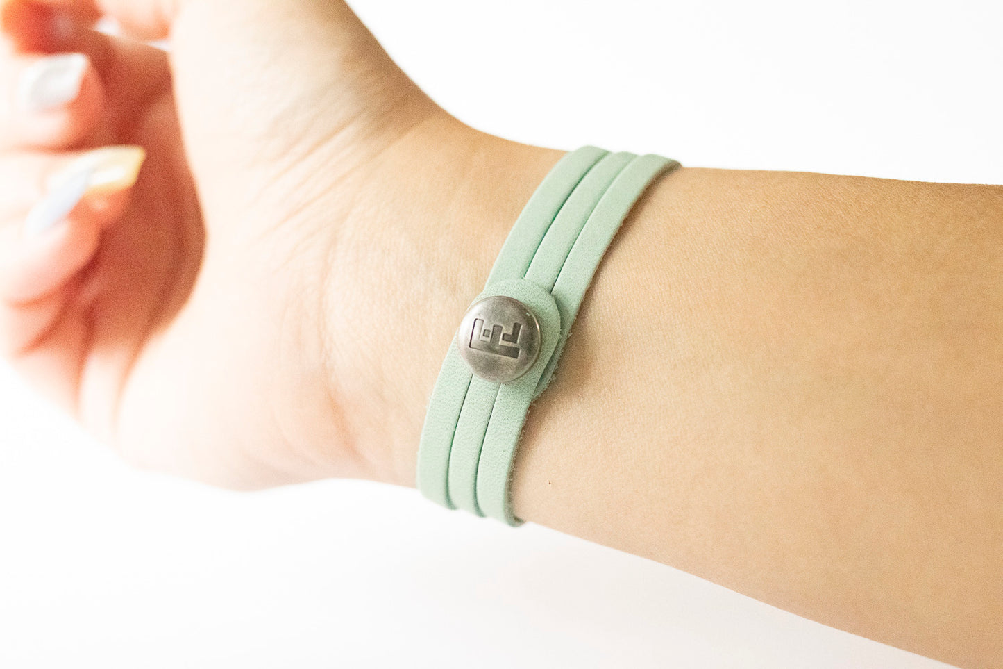Leather Bracelet / Ultra Skinny Sliced Cuff / Cool Mint