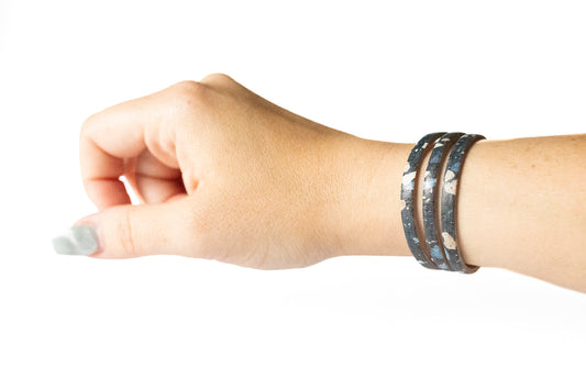 Leather Bracelet / Ultra Skinny Sliced Cuff / Dark Terrazzo Cork