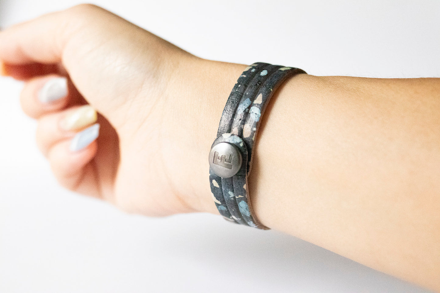 Leather Bracelet / Ultra Skinny Sliced Cuff / Dark Terrazzo Cork