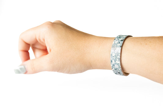 Leather Bracelet / Skinny Slim Cuff / Ocean Terrazzo Cork