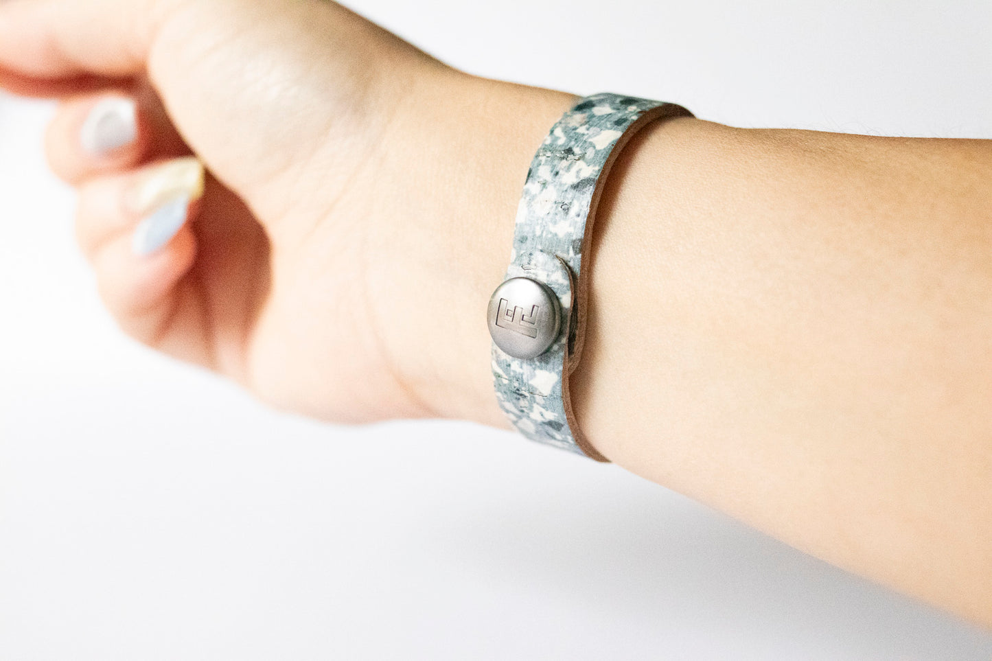 Leather Bracelet / Skinny Slim Cuff / Ocean Terrazzo Cork