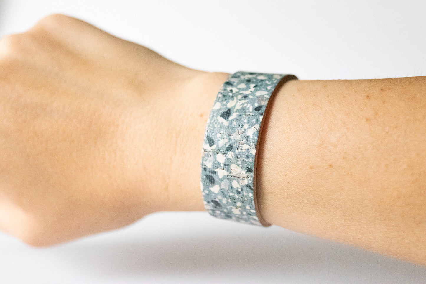 Leather Bracelet / Slim Cuff / Ocean Terrazzo Cork