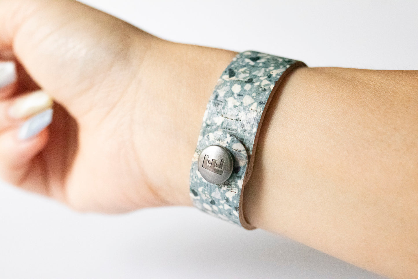 Leather Bracelet / Slim Cuff / Ocean Terrazzo Cork