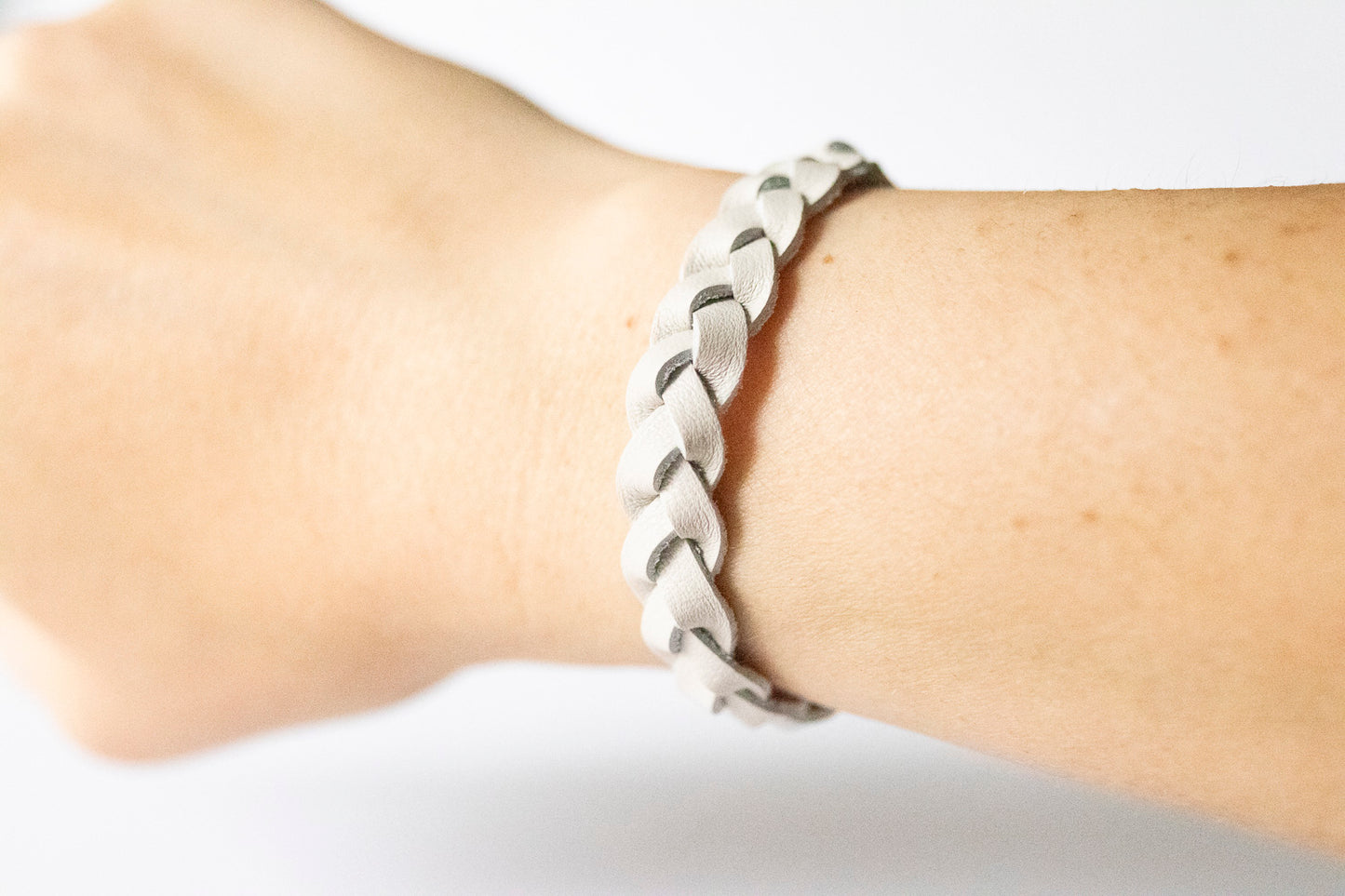 Braided Leather Bracelet / Whipped Cream