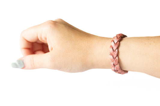 Braided Leather Bracelet / Vintage Peach Glow