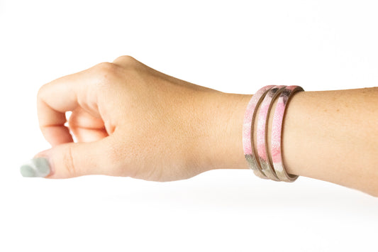 Leather Bracelet / Ultra Skinny Sliced Cuff / Sparkle Sky